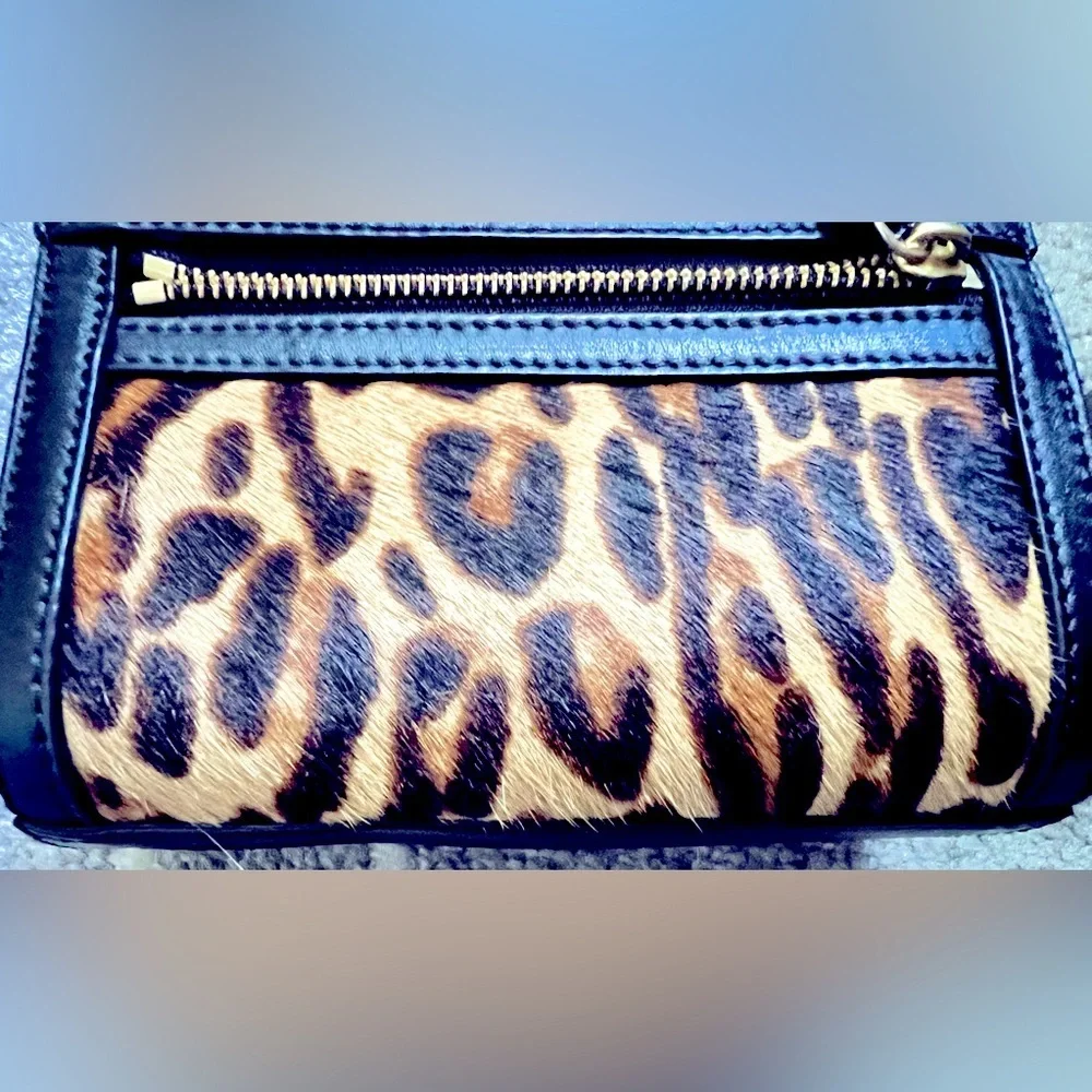 ♠️ Kate Spade ♠️ Black Leather and Calf Hair Leopard Crossbody Bag - Picture 12 of 13
